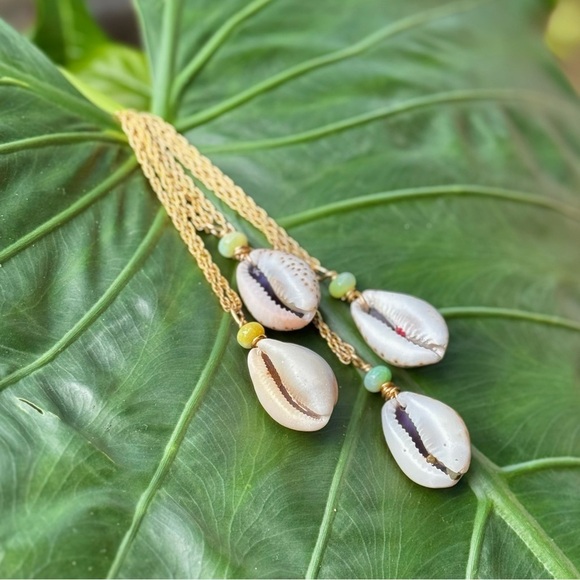 Hand Crafted Jewelry - Gold plated wrapped cowrie sea shell necklace chain